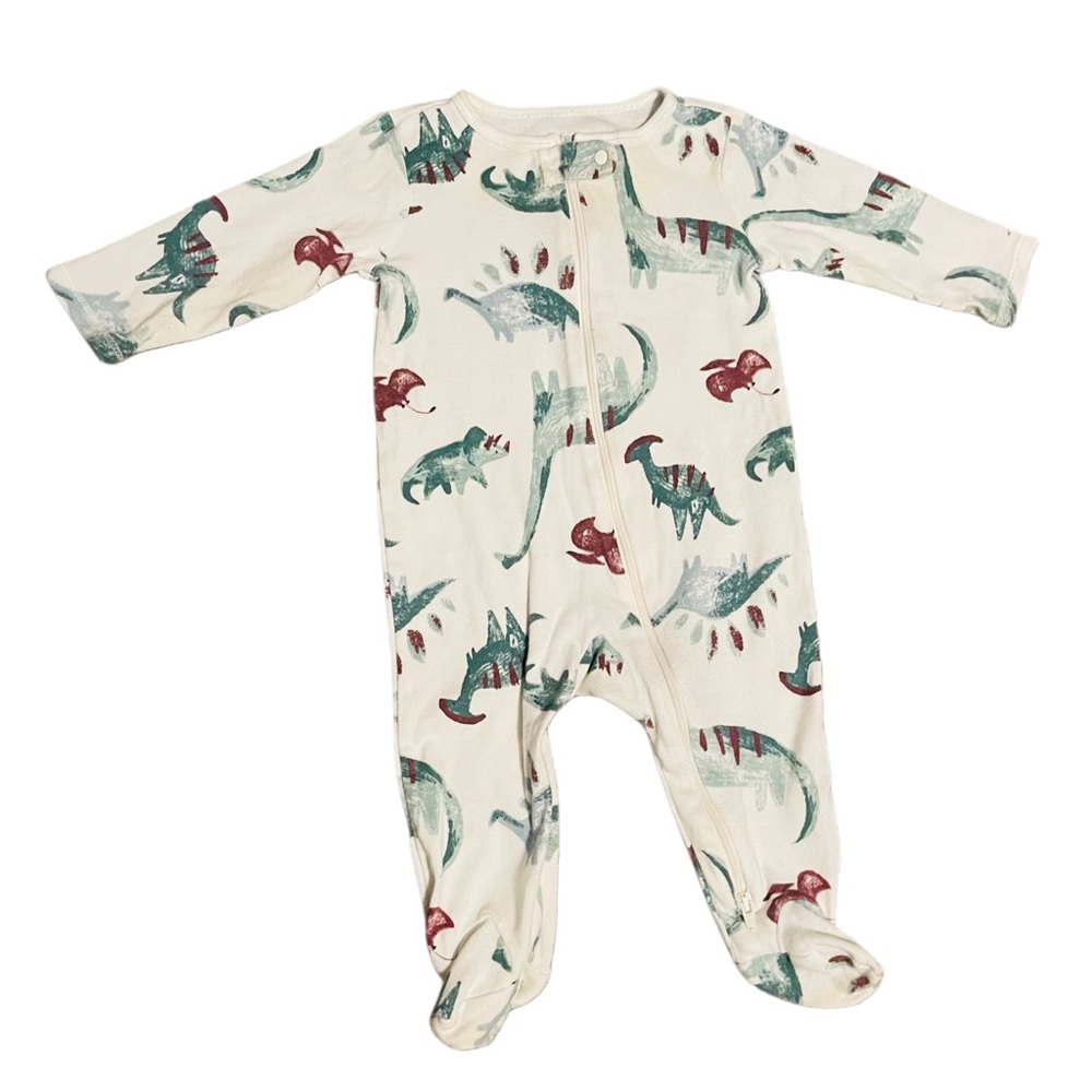 CARTERS Off-White & Green Footie Dino Print One Piece Sleeper. - Picture 2 of 5